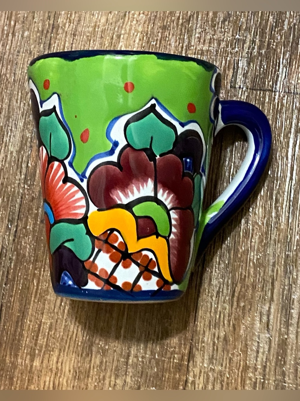 Talavera Coffee Mug Cup Bright  Floral Multicolor 4”H Ceramic Mexican Mexico